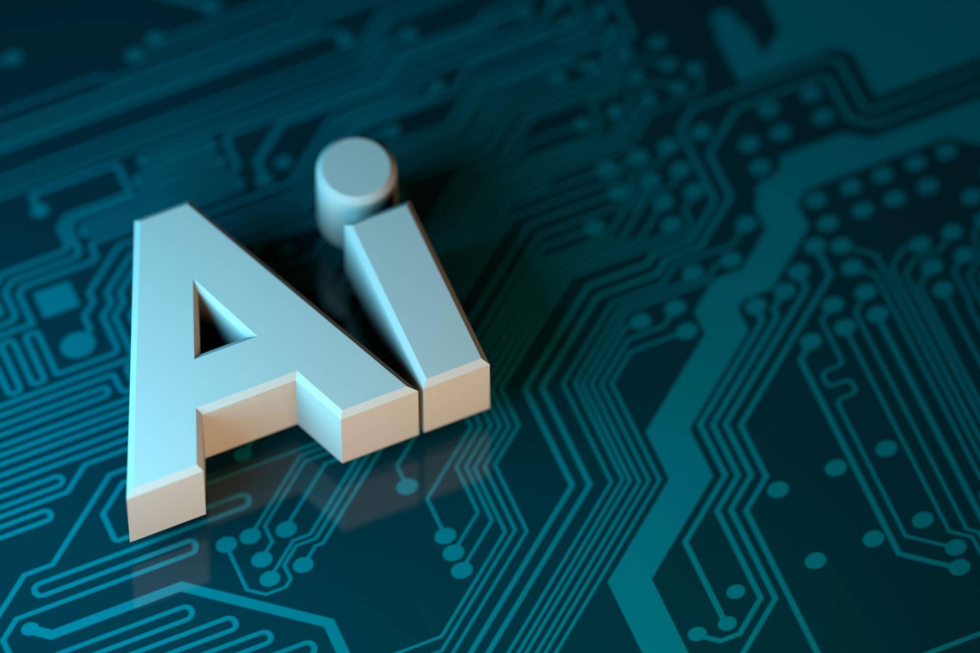 Letras "AI" de Inteligência artificial. 